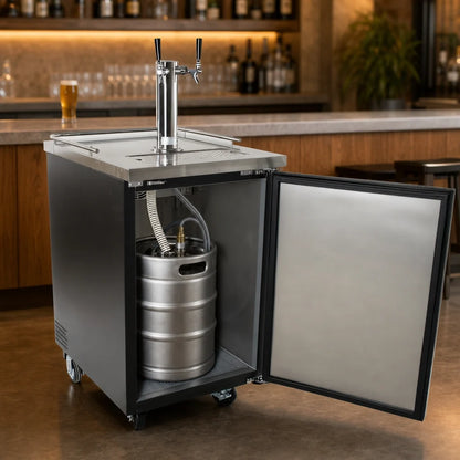 BK Resources DBC-11-24 24-Inch Single-Door Kegerator Beer Dispenser, 1-Keg Capacity, Double Head Tap, Electronic Control