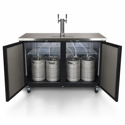 BK Resources DBC-12-60 Two-Door Kegerator Beer Dispenser, 2-Keg Capacity, 2 Double-Head Taps, Electronic Controls, Black Vinyl