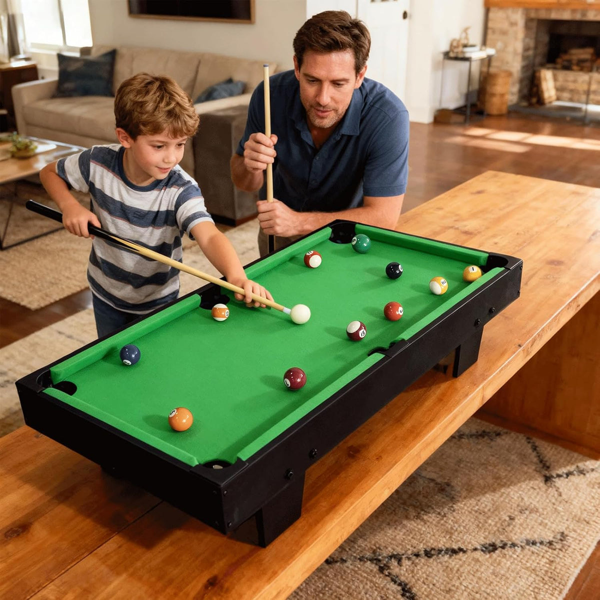 36 Inch Mini Pool Table, Portable Pool Arcade Game Table for Living Room, Equipped with Cue Sticks, Chalk, Brush and Tripod, Perfect for Home Entertainment