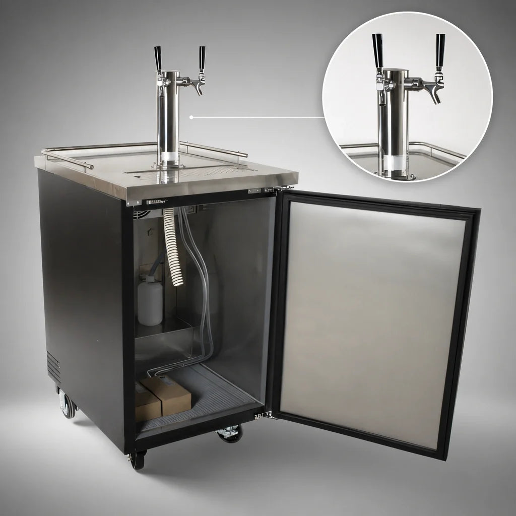 BK Resources DBC-11-24 24-Inch Single-Door Kegerator Beer Dispenser, 1-Keg Capacity, Double Head Tap, Electronic Control