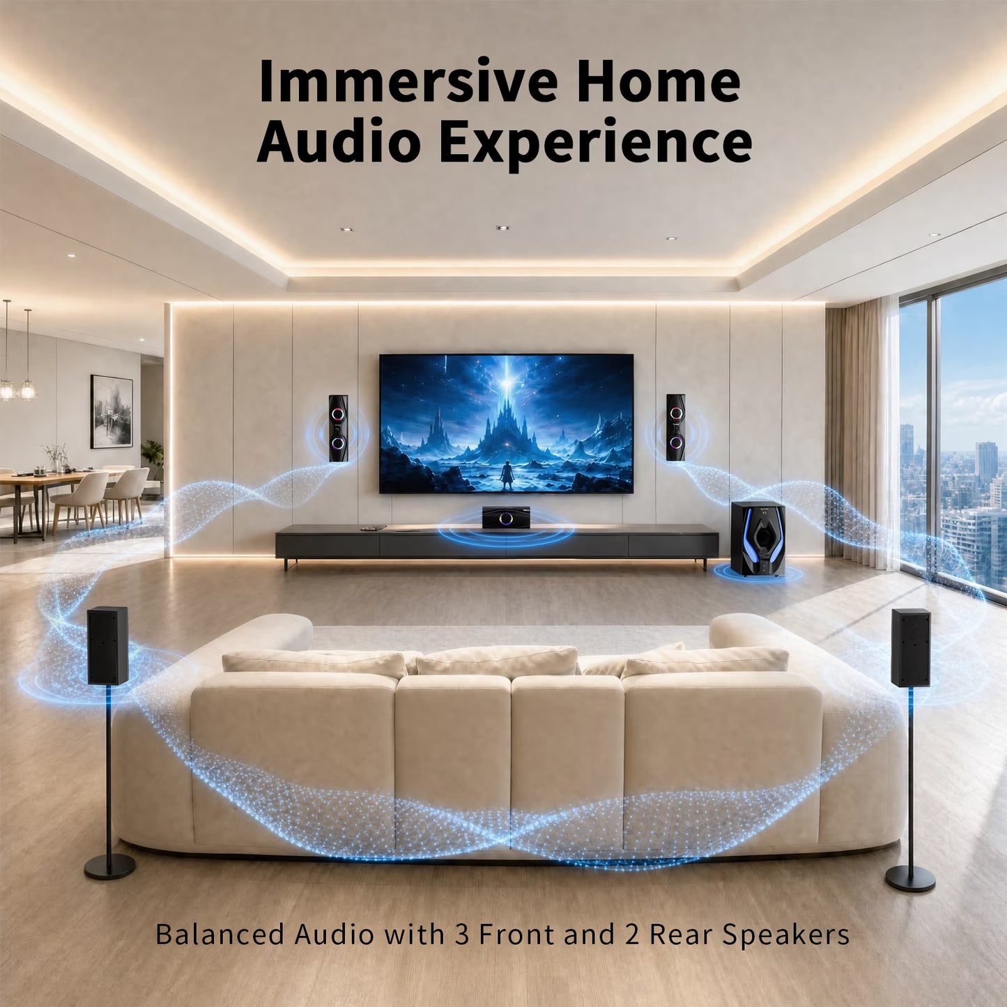 5.1 Bluetooth Home Theater Systems Surround Sound Speakers 1200 Watts 10 Inch Subwoofer 5.1/2.1 Channel Audio Stereo System with ARC Optical & USB Input for TV Ultra HD AV DVD FM Radio