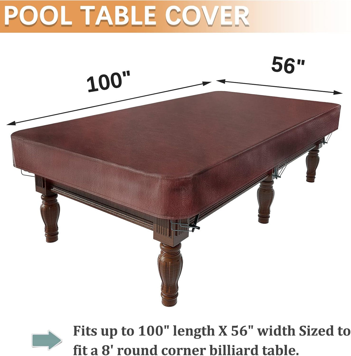 Pool Table Cover 8 Feet Leather/Brown/Waterproof Billiard Table Covers, 8Ft Pool Table Covers Outdoor for Billiard Pool Table