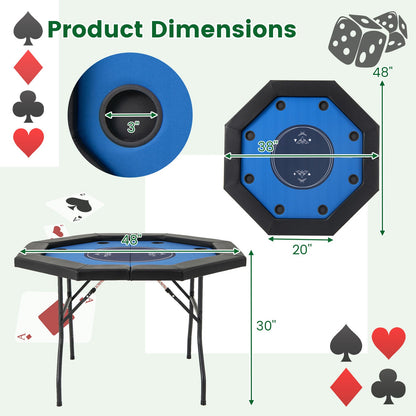 48 Inches Foldable Poker Table with Padded Rails and Cup Holders