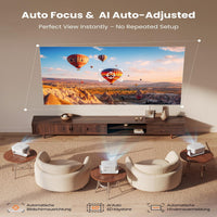 4K Outdoor Projector with Wifi and Bluetooth, Auto Focus & Keystone/Dolby Audio, Built-In Apps Compatible with Netflix/Youtube/Primevideo, Smart Proyector for Home Theater with HDR10+