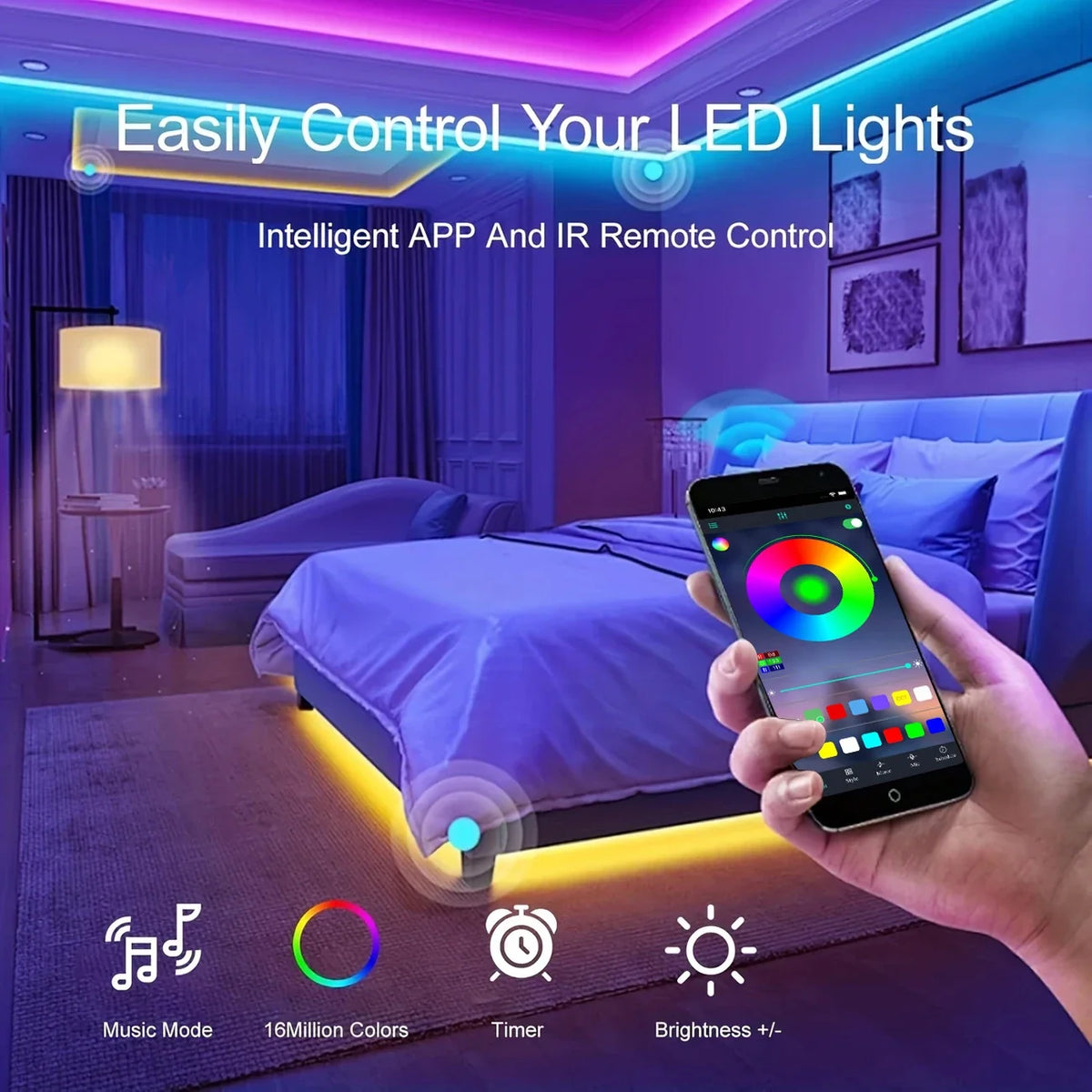 40M/131Ft Led Strip Lights APP 44Keys Music Sync Remote Control USB 5V RGB Flexible Tape for Room Decoration TV Backlight Diode