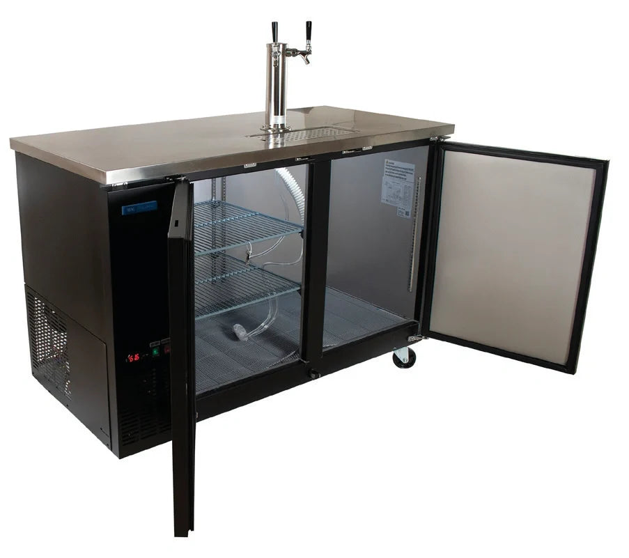BK Resources DBC-12-60 Two-Door Kegerator Beer Dispenser, 2-Keg Capacity, 2 Double-Head Taps, Electronic Controls, Black Vinyl