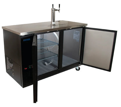 BK Resources DBC-12-60 Two-Door Kegerator Beer Dispenser, 2-Keg Capacity, 2 Double-Head Taps, Electronic Controls, Black Vinyl