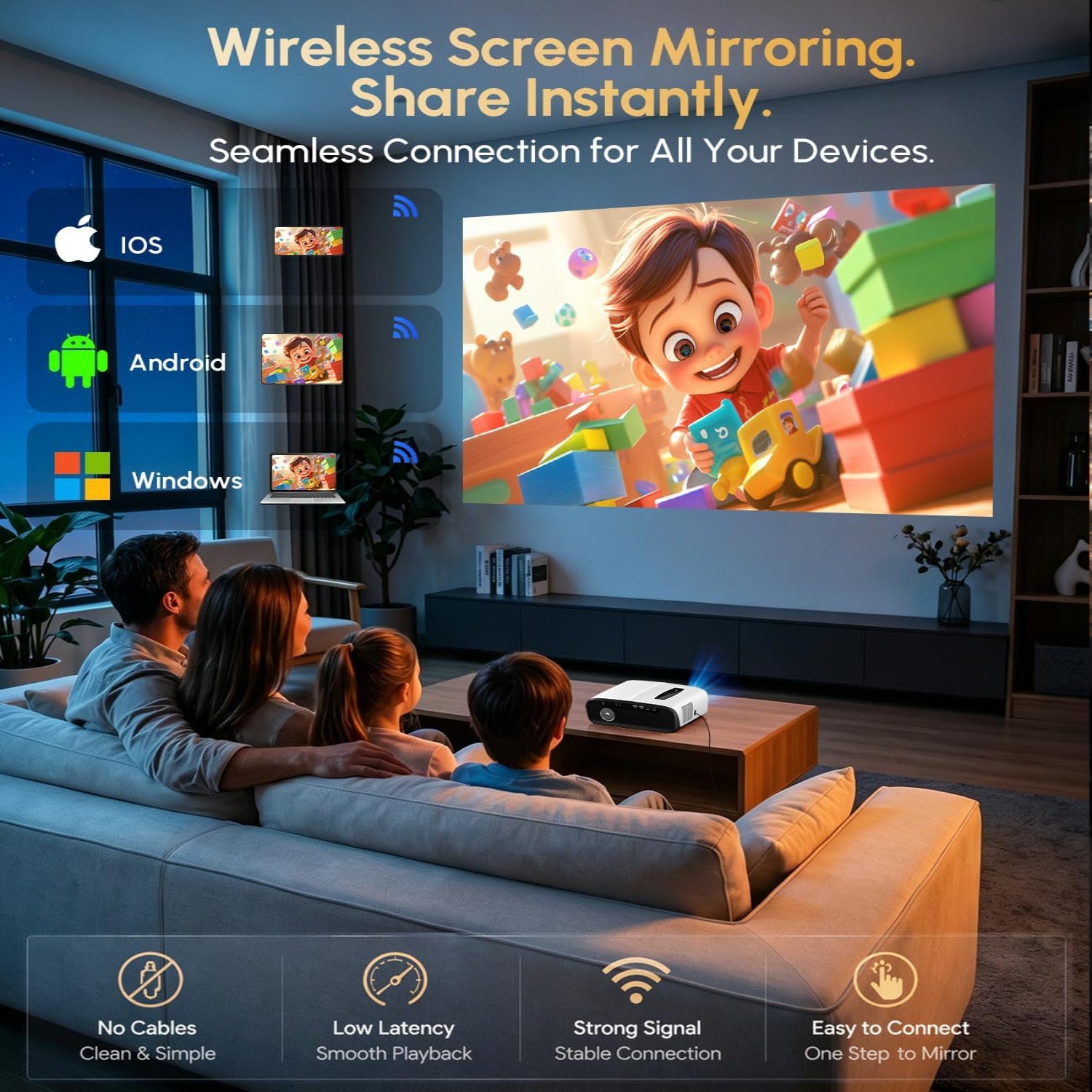 Ultra HD 4K TV Projector Daytime Home Cinema,Google TV, 2200 ANSI, Wireless