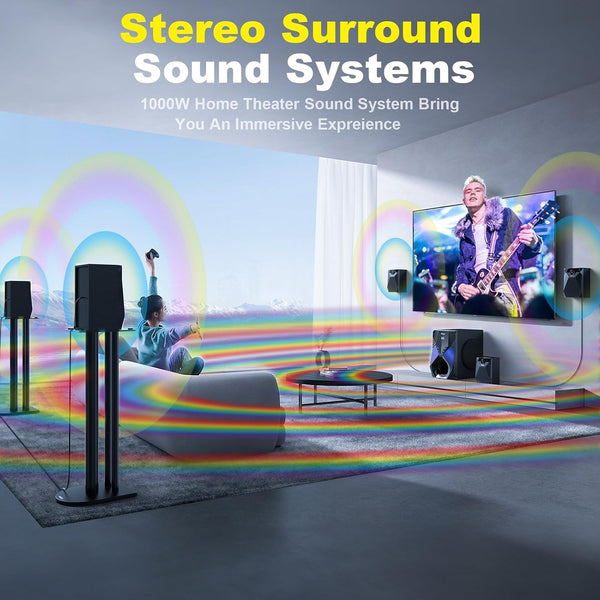 Surround Sound System Built for Theater Experience, 5.1 Channel, 1000W Peak Power, Bluetooth 5.3