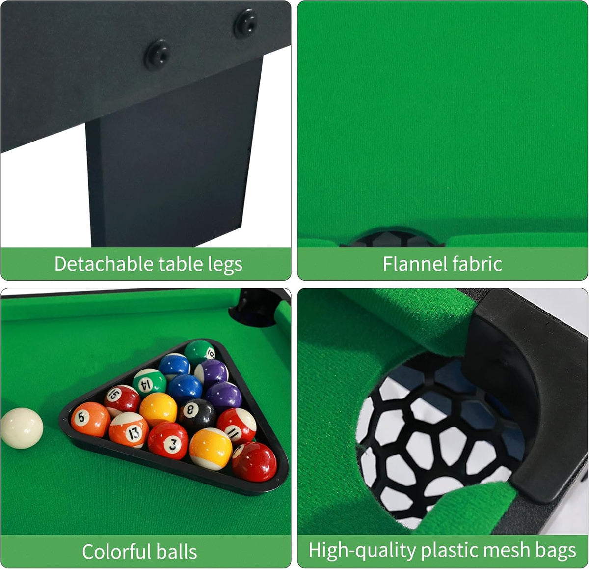 36 Inch Mini Pool Table, Portable Pool Arcade Game Table for Living Room, Equipped with Cue Sticks, Chalk, Brush and Tripod, Perfect for Home Entertainment