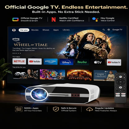 Ultra HD 4K TV Projector Daytime Home Cinema,Google TV, 2200 ANSI, Wireless