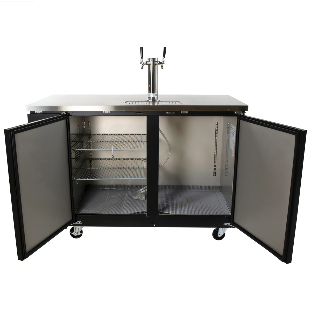 BK Resources DBC-12-60 Two-Door Kegerator Beer Dispenser, 2-Keg Capacity, 2 Double-Head Taps, Electronic Controls, Black Vinyl