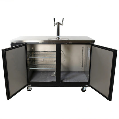 BK Resources DBC-12-60 Two-Door Kegerator Beer Dispenser, 2-Keg Capacity, 2 Double-Head Taps, Electronic Controls, Black Vinyl
