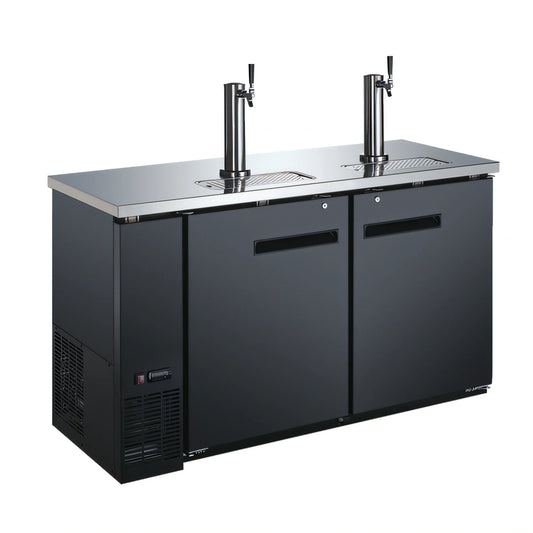 Omcan USA 50064 61-Inch Two-Section Draft Beer Cooler/Kegerator, 2 Dispensers, 3 Half-Barrel Keg Capacity, Flat Top, Black Exterior