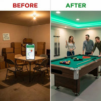 Pool Table Designed for Game Rooms, 8-Foot Full Size, Automatic Ball Return, Complete Accessory Set — Before & After
